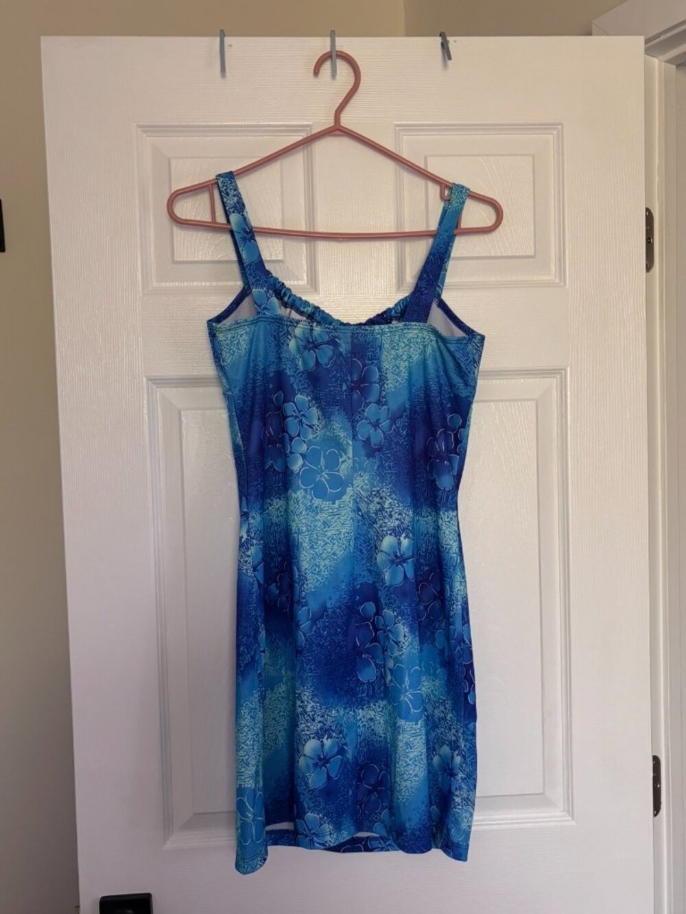 Y2K Blue Hawaiian Floral Mini Dress | Tropical Bodycon (Medium) - Picture 5 of 5